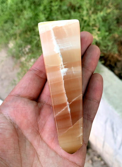 Honey Calcite Tower Honey Calcite Obelisk  Polished Honey Calcite - 195 gram