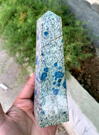 Lovely Jasper With Rare Blue Azurite Dots Handmade Top Polished Healing Tower