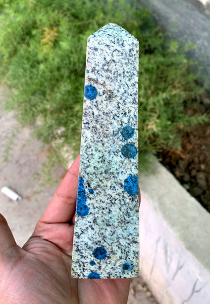 Lovely Jasper With Rare Blue Azurite Dots Handmade Top Polished Healing Tower