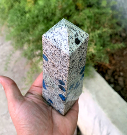 Lovely Jasper With Rare Blue Azurite Dots Handmade Top Polished Healing Tower