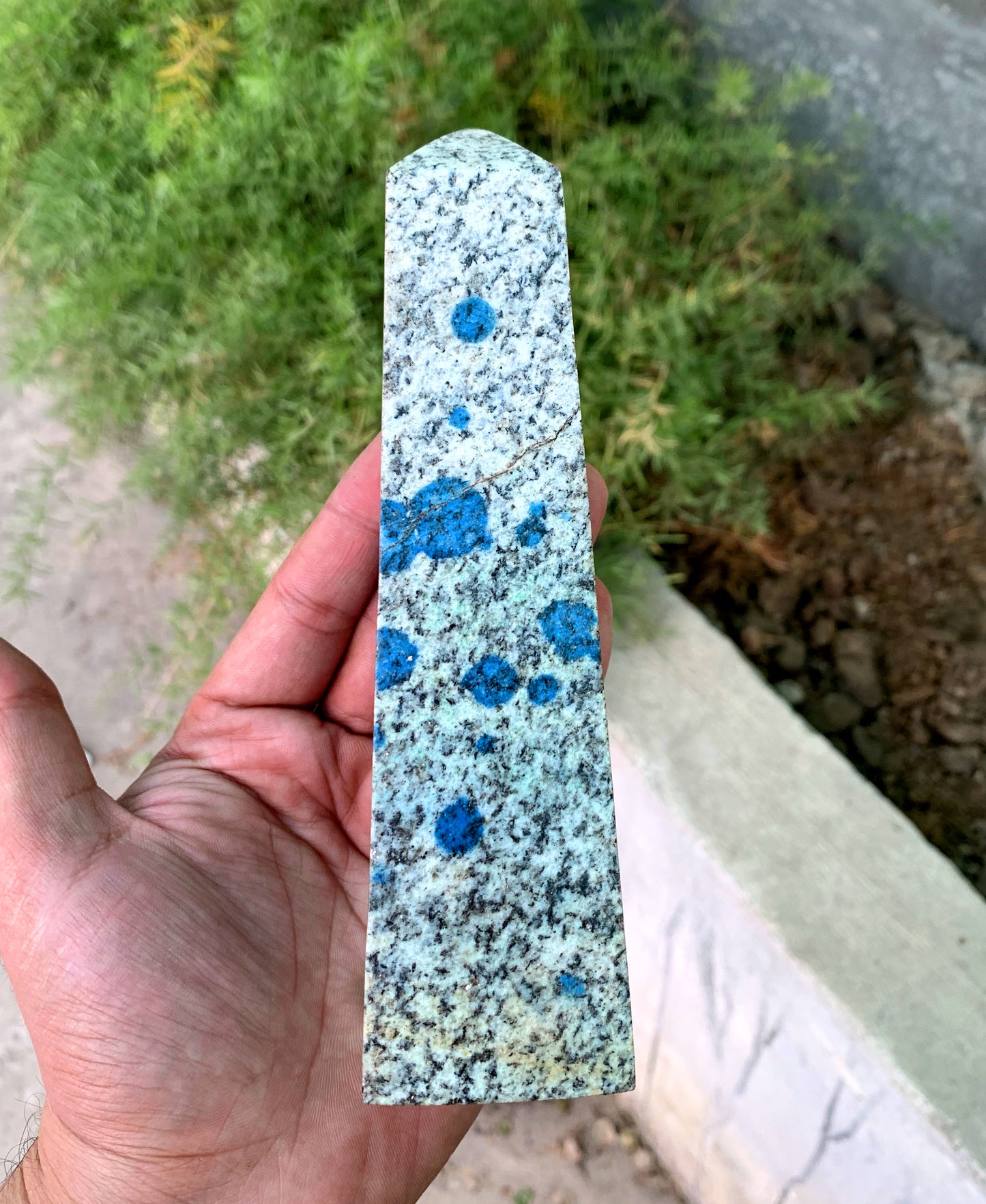 Lovely Jasper With Rare Blue Azurite Dots Handmade Top Polished Healing Tower