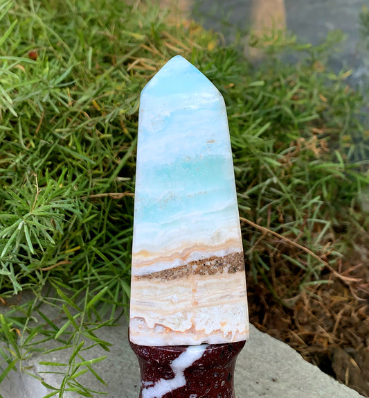 Caribbean Calcite, Caribbean Calcite Tower, Aqua Blue Calcite, Calming Stone, Metaphysical Crystals - 276 gram