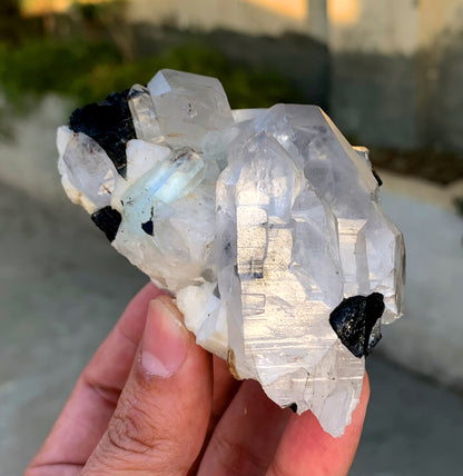 Transparent Blue Color Aquamarine with Quartz, Schorl Tourmaline and Feldspar Specimen from Pakistan - 285 grams