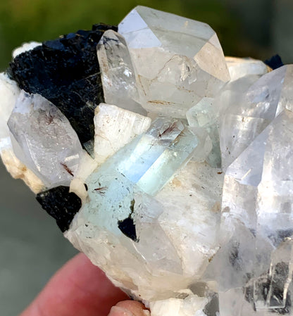 Transparent Blue Color Aquamarine with Quartz, Schorl Tourmaline and Feldspar Specimen from Pakistan - 285 grams