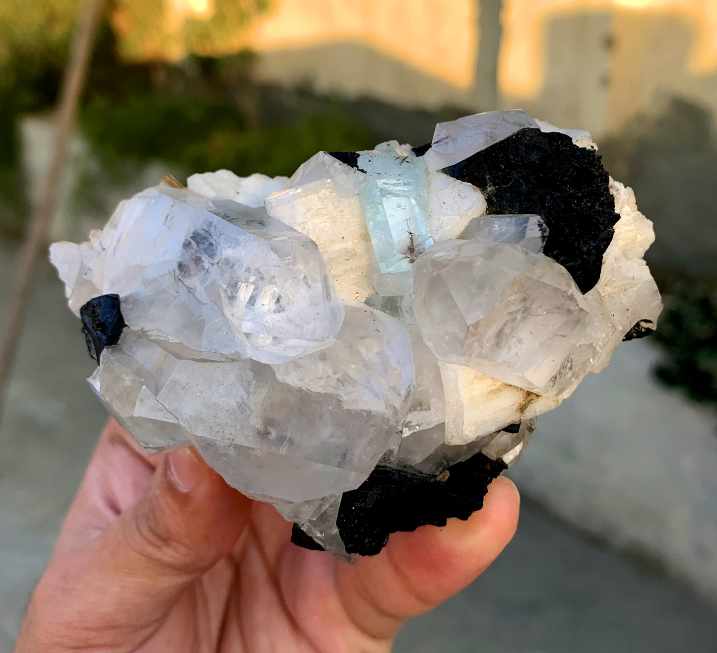 Transparent Blue Color Aquamarine with Quartz, Schorl Tourmaline and Feldspar Specimen from Pakistan - 285 grams