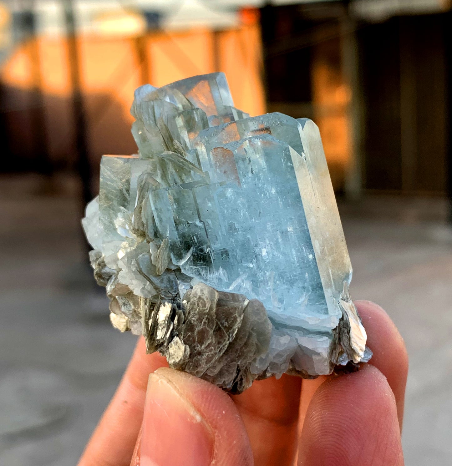 Stunning Blue Aquamarine Cluster on Mica from Nagar valley Pakistan - 58 grams