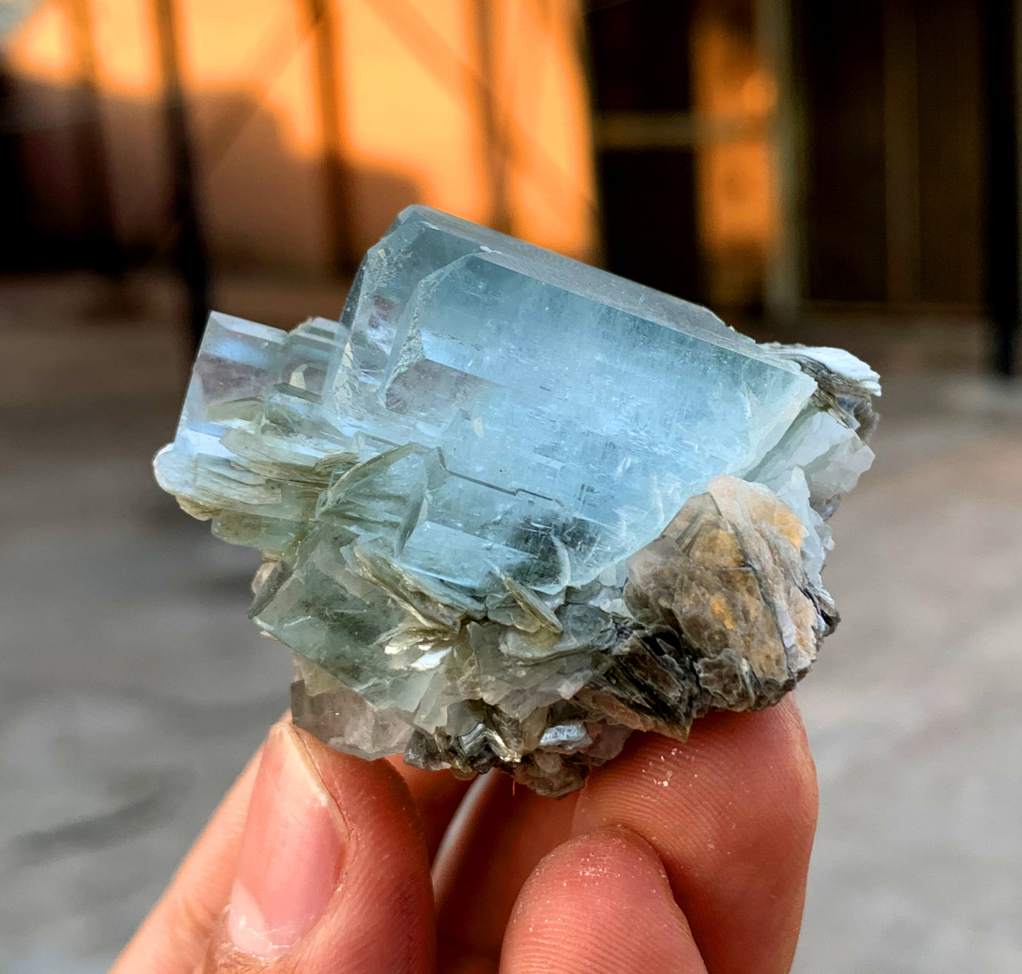 Stunning Blue Aquamarine Cluster on Mica from Nagar valley Pakistan - 58 grams