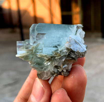 Stunning Blue Aquamarine Cluster on Mica from Nagar valley Pakistan - 58 grams