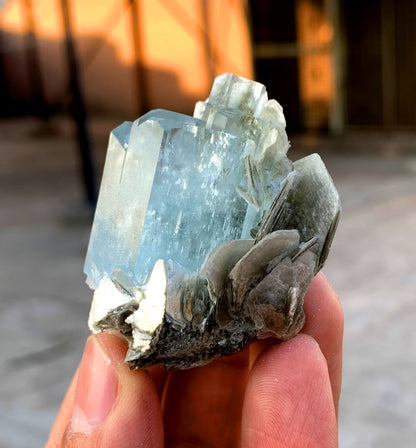 Stunning Blue Aquamarine Cluster on Mica from Nagar valley Pakistan - 58 grams