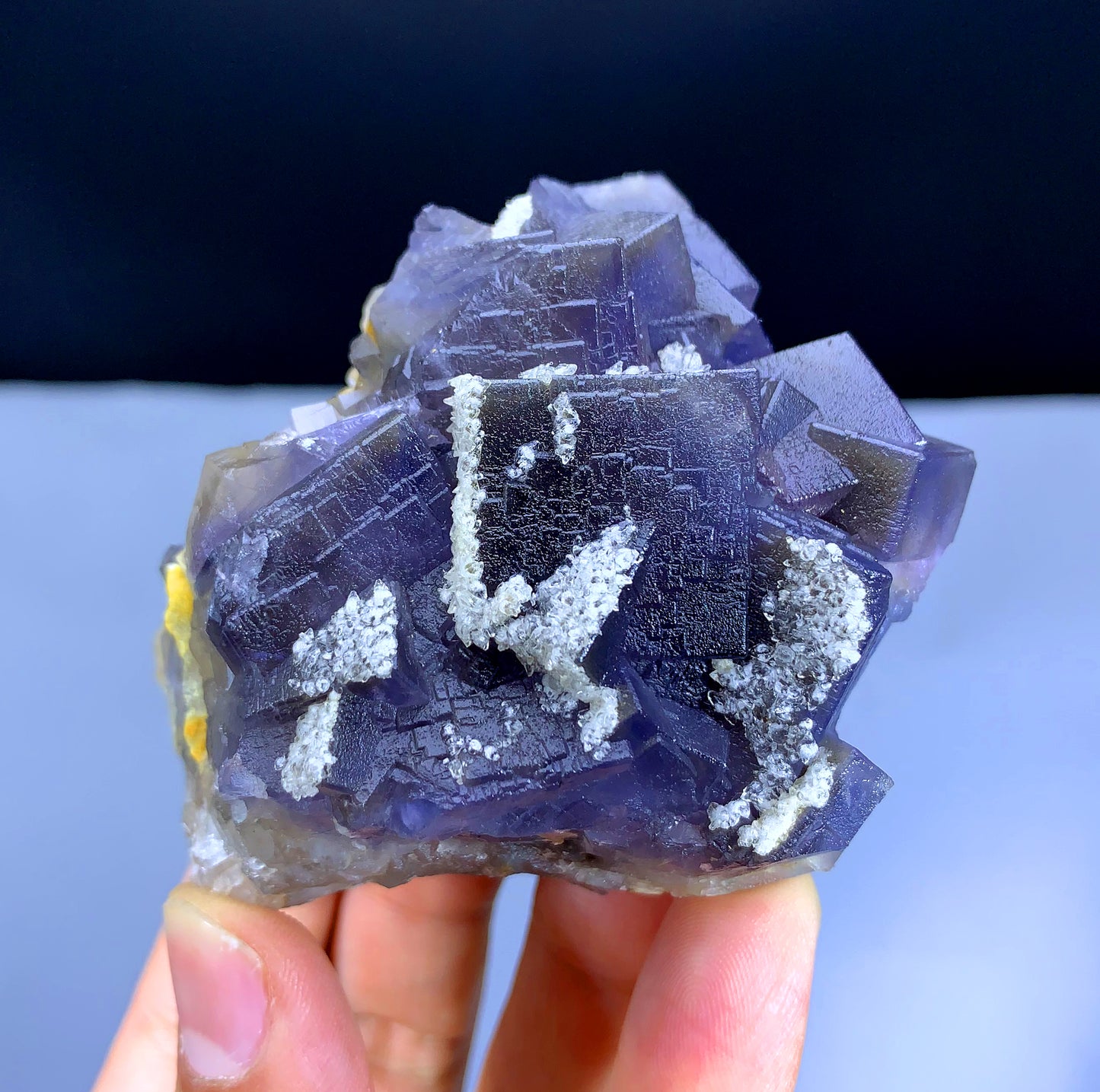 Natural Purple Cubic Phantom Fluorite with Calcite, Fluorite Crystals - 274 gm