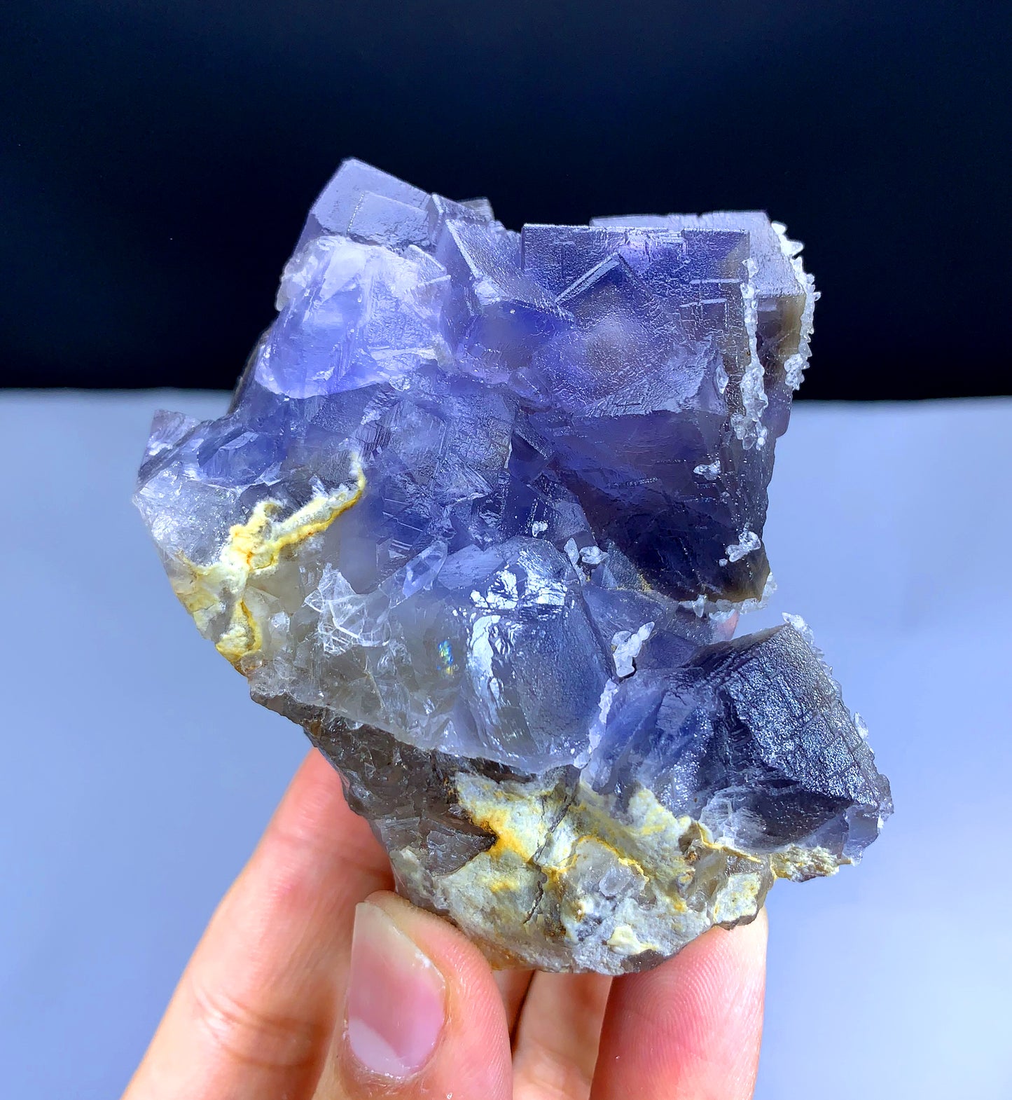 Natural Purple Cubic Phantom Fluorite with Calcite, Fluorite Crystals - 274 gm