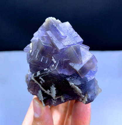 Natural Purple Cubic Phantom Fluorite with Calcite, Fluorite Crystals - 274 gm