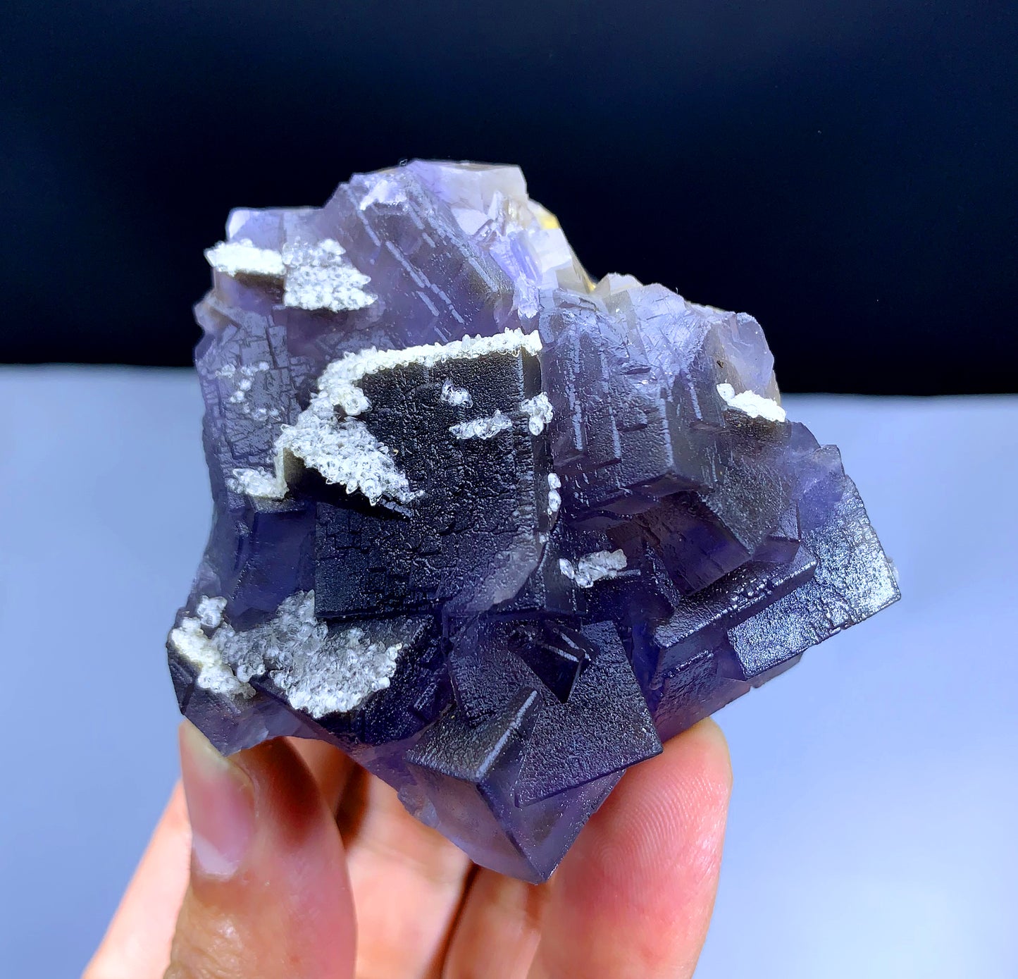 Natural Purple Cubic Phantom Fluorite with Calcite, Fluorite Crystals - 274 gm