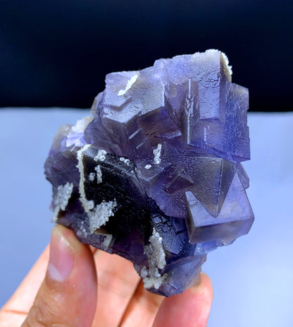 Natural Purple Cubic Phantom Fluorite with Calcite, Fluorite Crystals - 274 gm