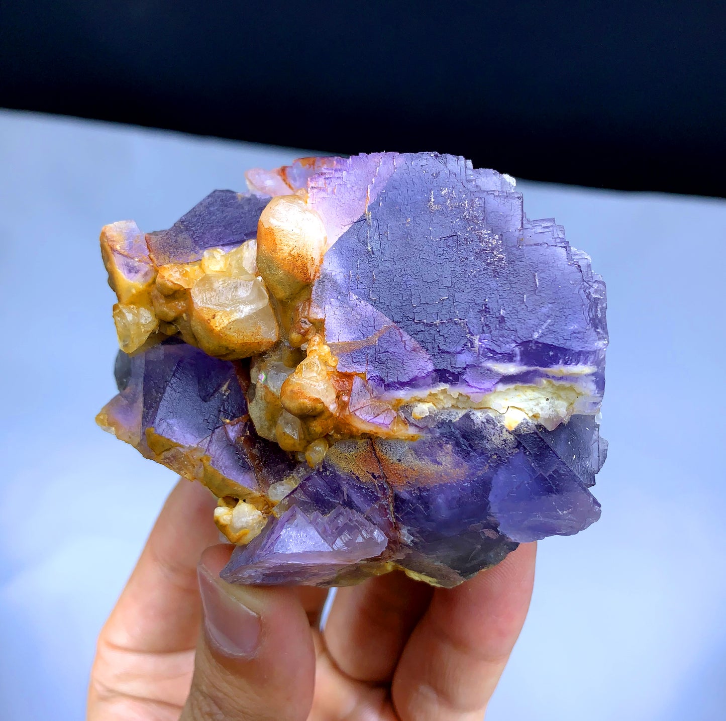 Natural Purple Phantom Fluorite with Yellow Calcite from Pakistan - 238 grams