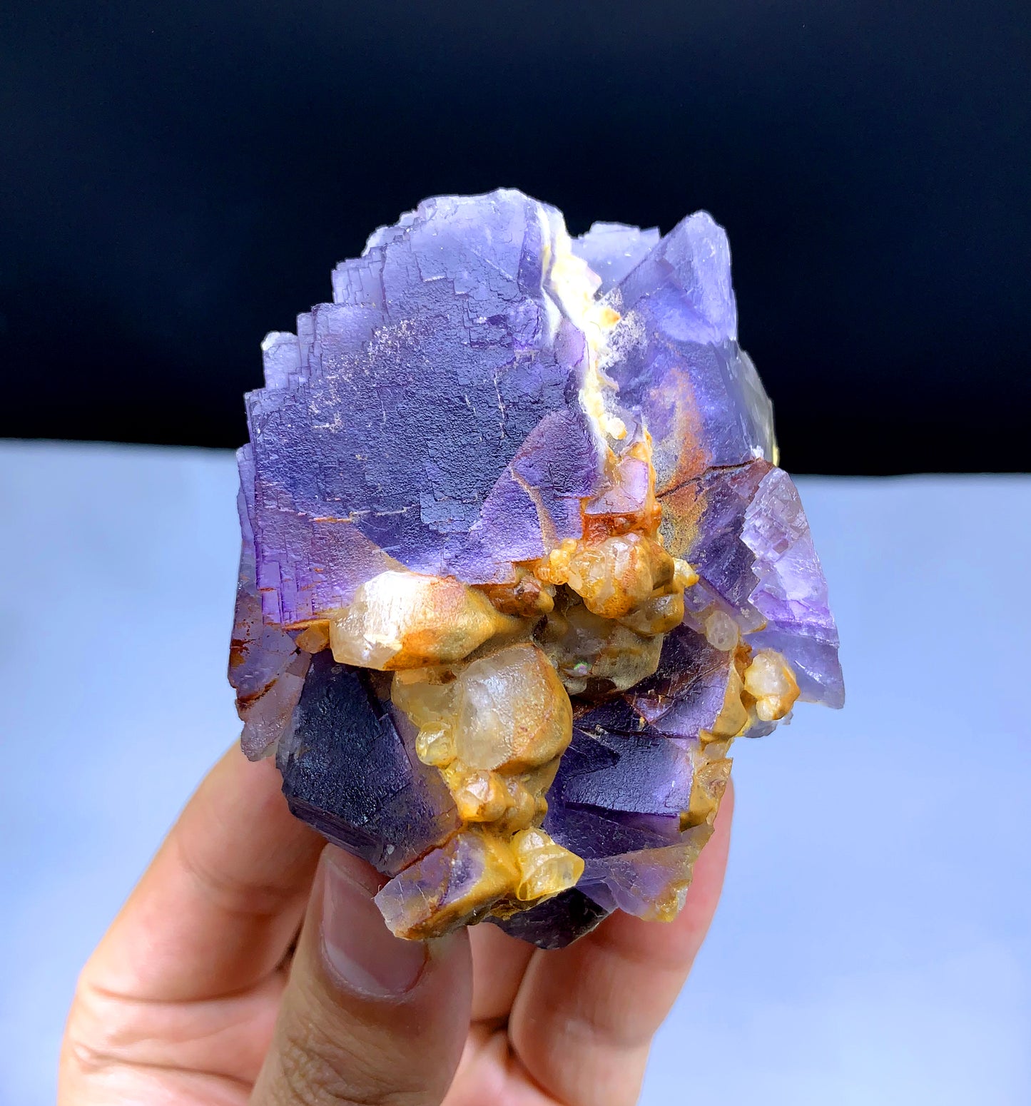 Natural Purple Phantom Fluorite with Yellow Calcite from Pakistan - 238 grams