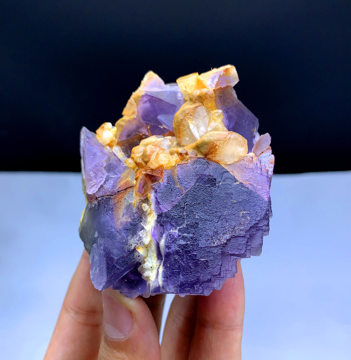 Natural Purple Phantom Fluorite with Yellow Calcite from Pakistan - 238 grams