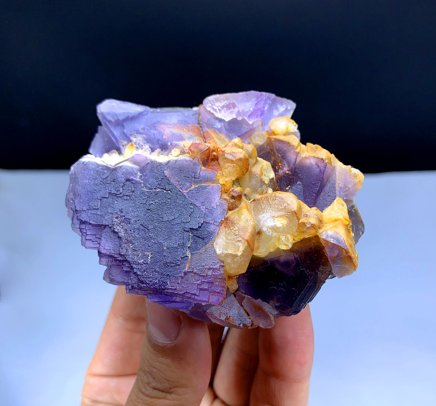 Natural Purple Phantom Fluorite with Yellow Calcite from Pakistan - 238 grams