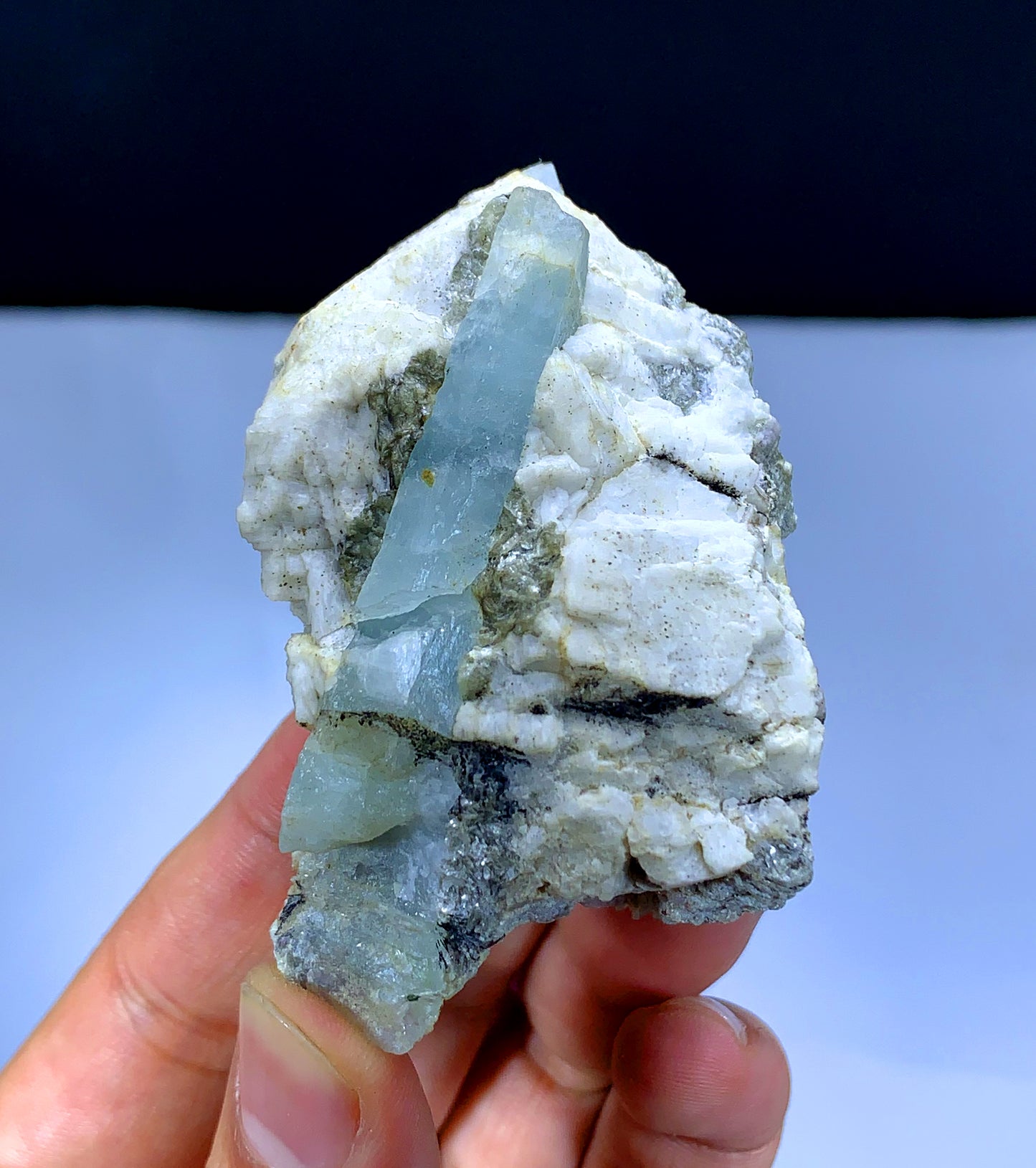 Natural Sky Blue Color Aquamarine Crystal on Feldspar from Pakistan - 98 grams