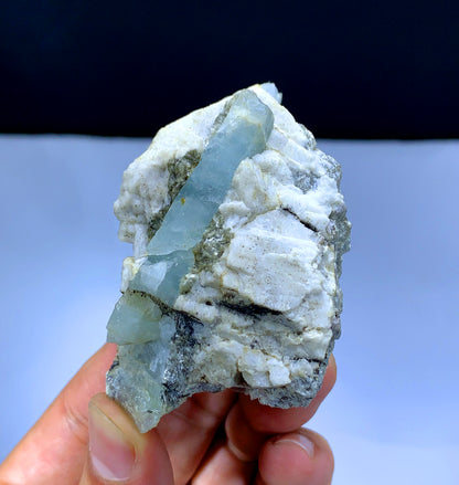 Natural Sky Blue Color Aquamarine Crystal on Feldspar from Pakistan - 98 grams