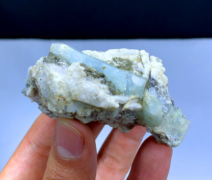 Natural Sky Blue Color Aquamarine Crystal on Feldspar from Pakistan - 98 grams