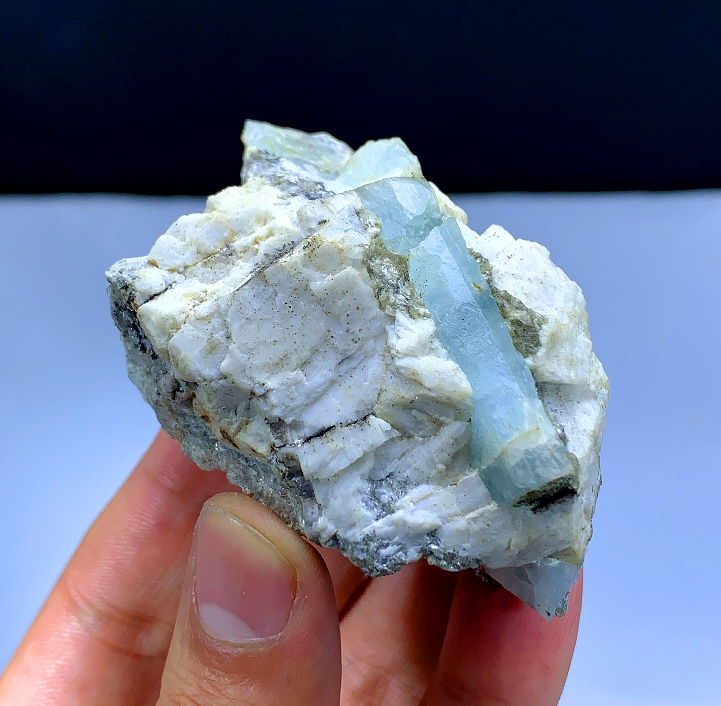 Natural Sky Blue Color Aquamarine Crystal on Feldspar from Pakistan - 98 grams