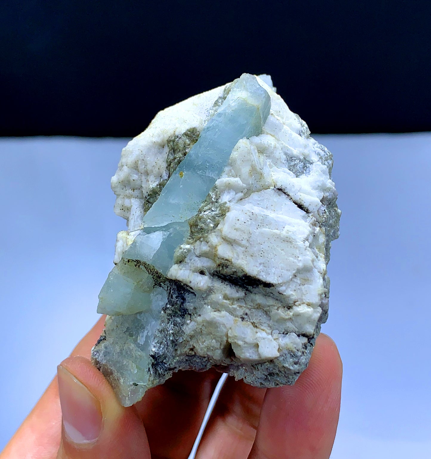 Natural Sky Blue Color Aquamarine Crystal on Feldspar from Pakistan - 98 grams