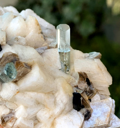 Diamond Cut Blue Aquamarine on Microcline Feldspar and Star Mica