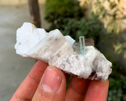 Transparent Sky Blue Aquamarine with Smoky Quartz and Feldspar