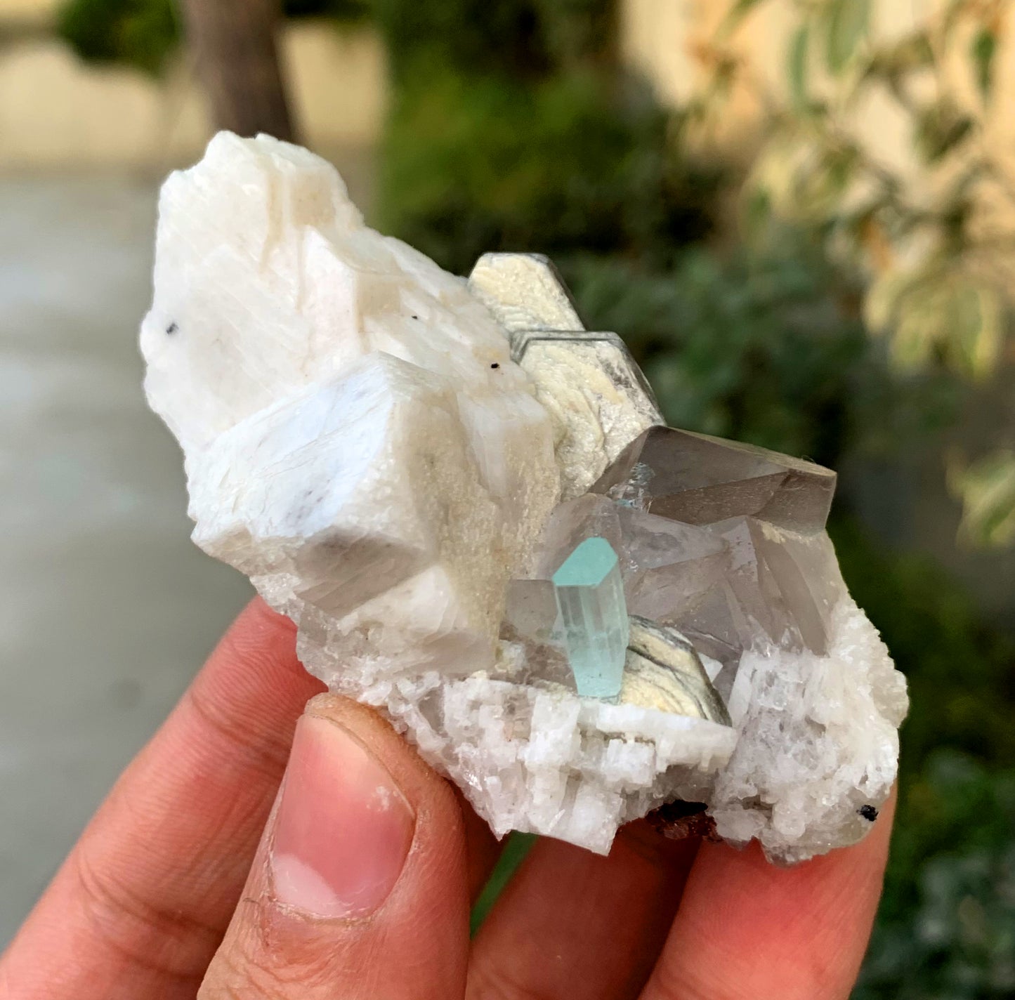 Transparent Sky Blue Aquamarine with Smoky Quartz and Feldspar