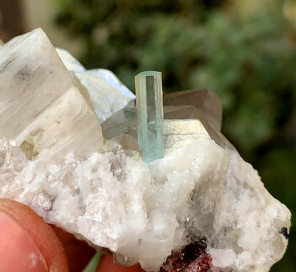 Transparent Sky Blue Aquamarine with Smoky Quartz and Feldspar