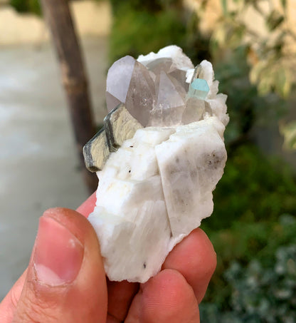 Transparent Sky Blue Aquamarine with Smoky Quartz and Feldspar