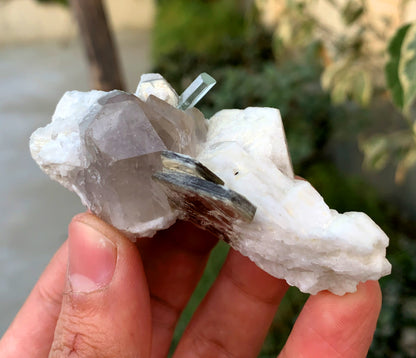 Transparent Sky Blue Aquamarine with Smoky Quartz and Feldspar