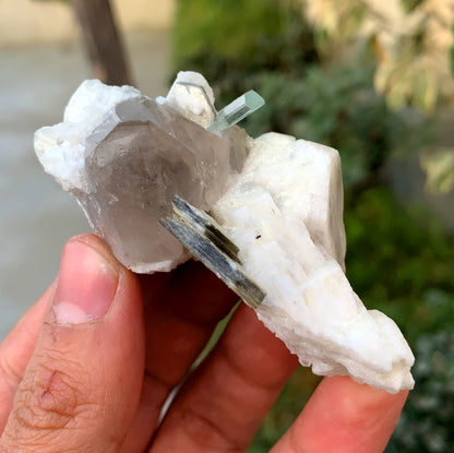 Transparent Sky Blue Aquamarine with Smoky Quartz and Feldspar