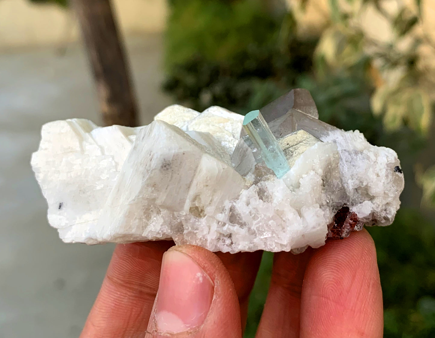 Transparent Sky Blue Aquamarine with Smoky Quartz and Feldspar