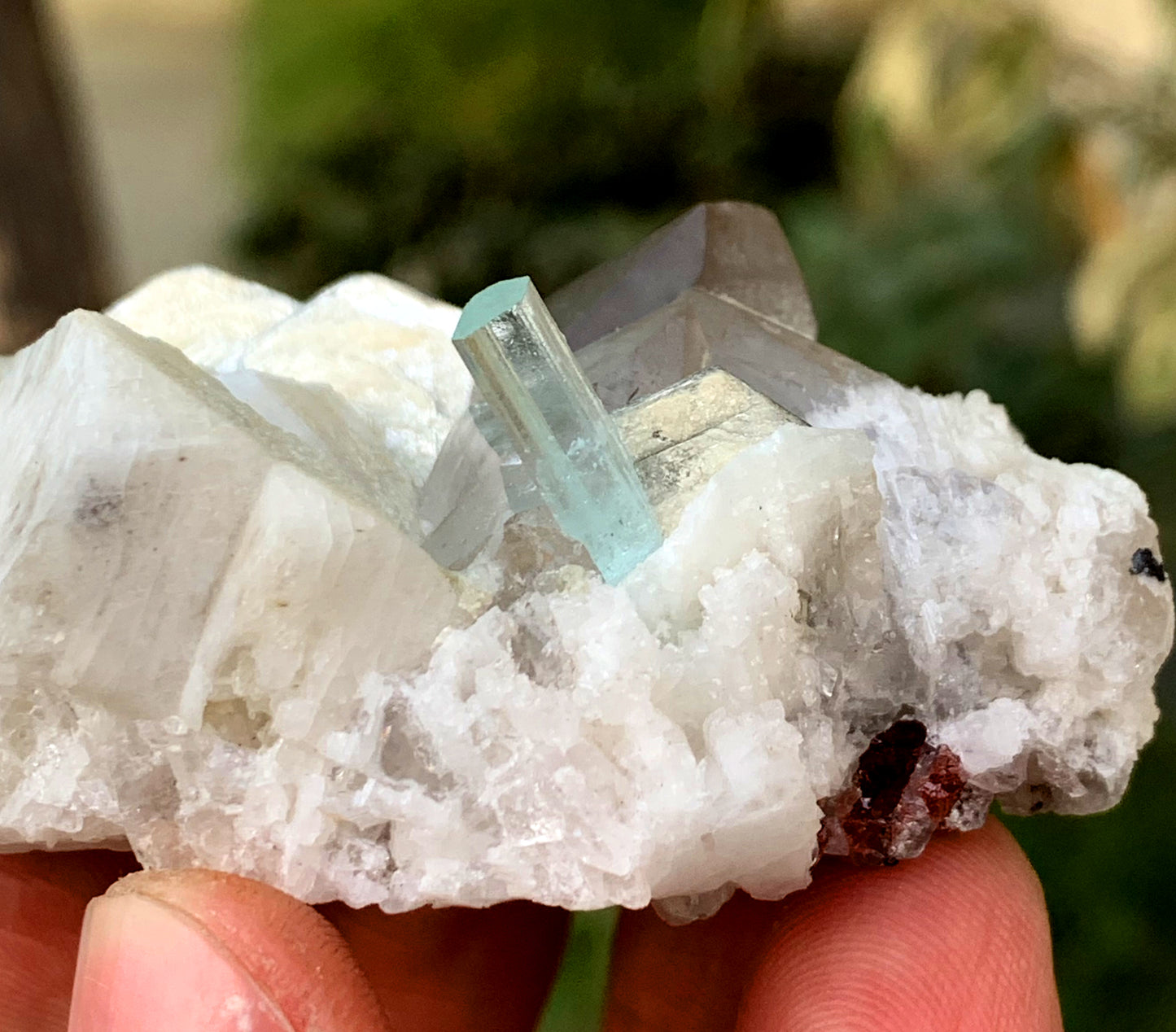 Transparent Sky Blue Aquamarine with Smoky Quartz and Feldspar