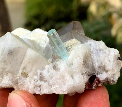 Transparent Sky Blue Aquamarine with Smoky Quartz and Feldspar