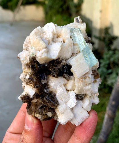 Sky Blue Aquamarine Crystals with Star Mica and Feldspar from Pakistan - 243 gram