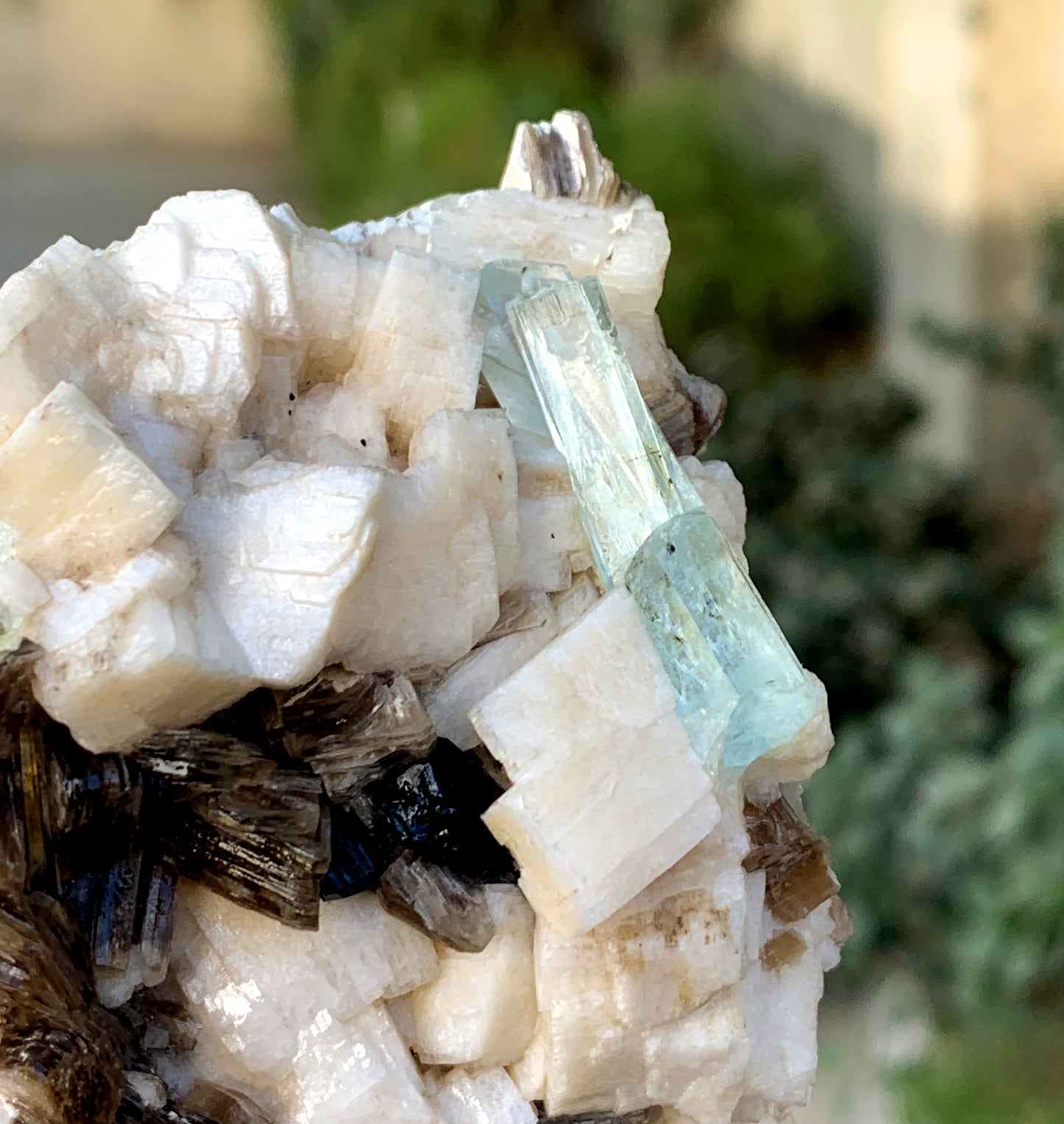 Sky Blue Aquamarine Crystals with Star Mica and Feldspar from Pakistan - 243 gram