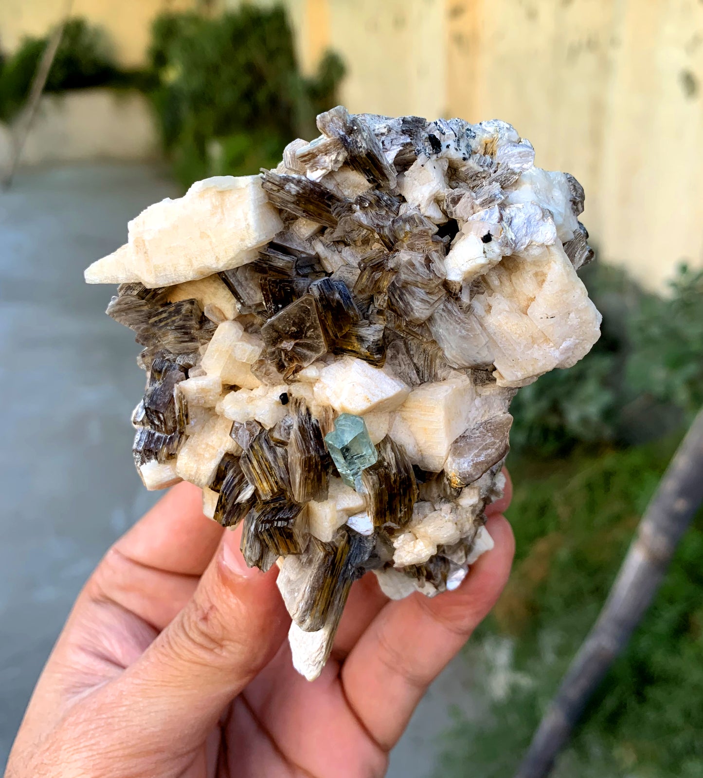 Sky Blue Aquamarine on Microcline Feldspar and Star Mica 306 grams