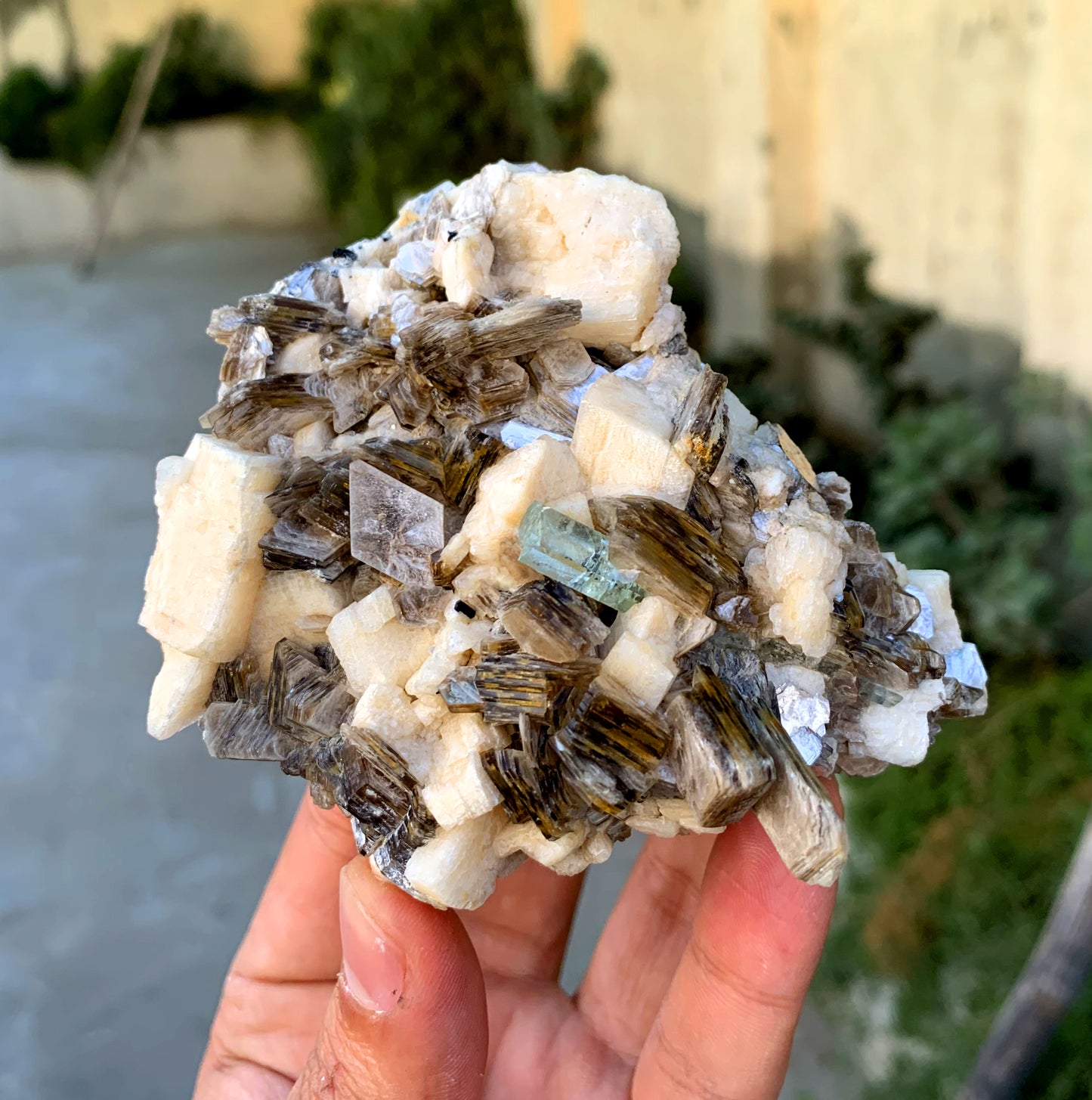 Sky Blue Aquamarine on Microcline Feldspar and Star Mica 306 grams