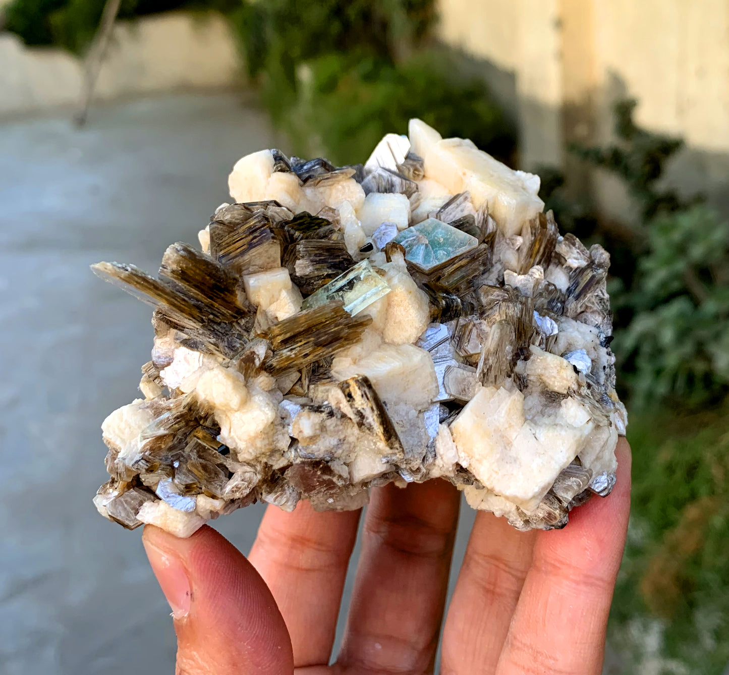 Sky Blue Aquamarine on Microcline Feldspar and Star Mica 306 grams