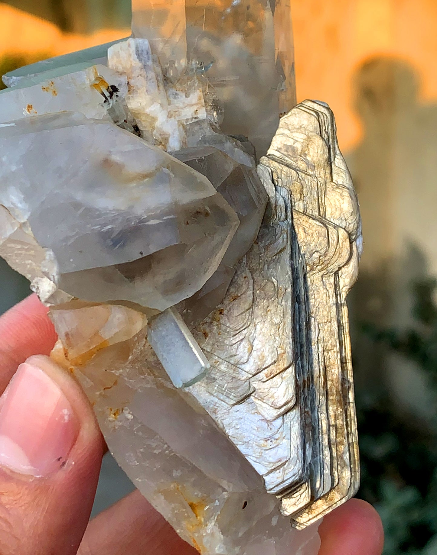 Transparent Aquamarine on Smoky Quartz 209 grams