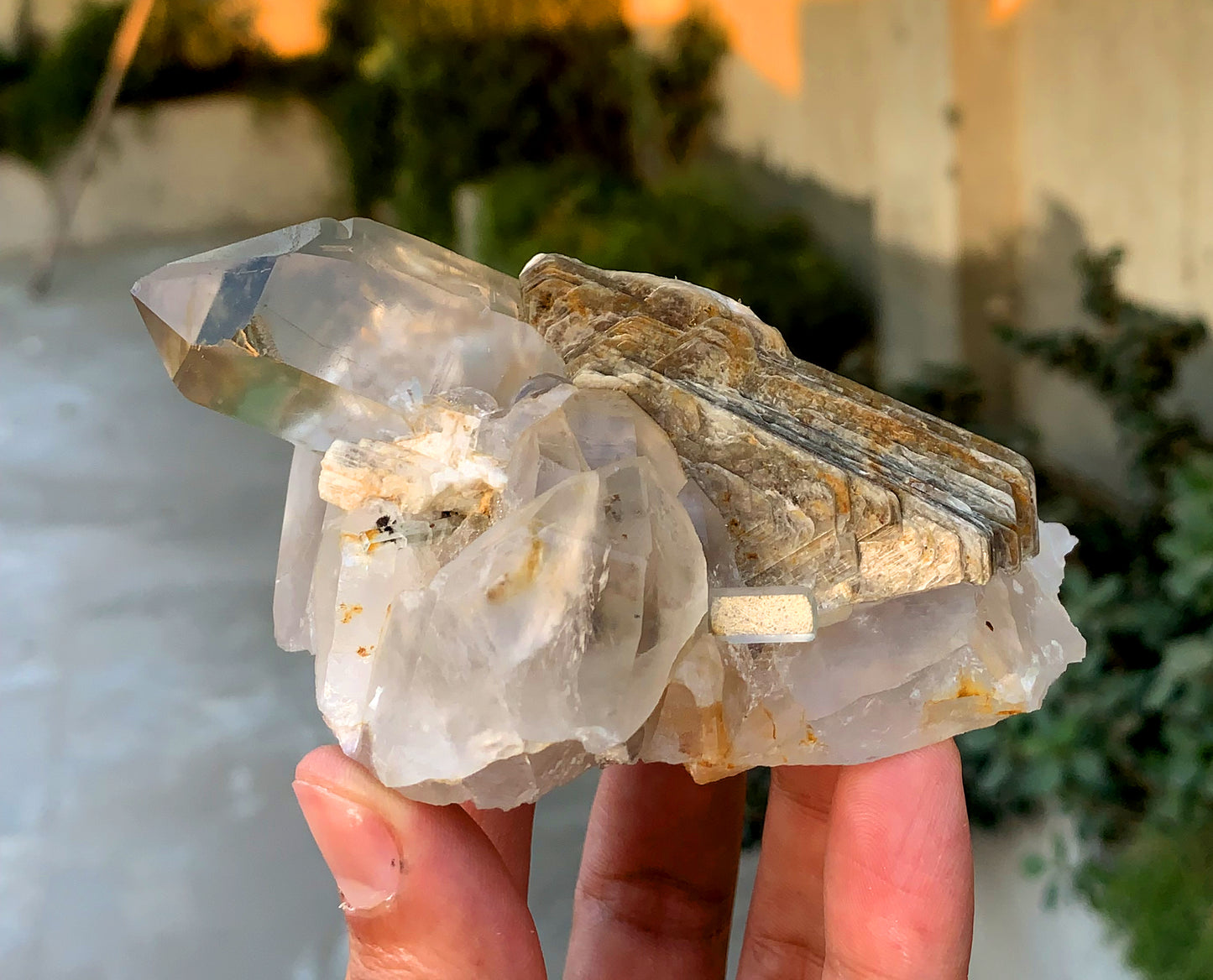 Transparent Aquamarine on Smoky Quartz 209 grams