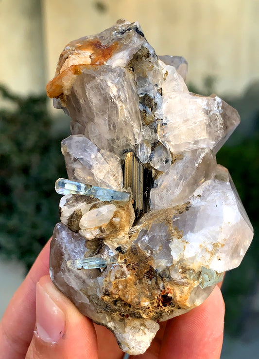 Natural Blue Aquamarine with Quartz and Schorl from Pakistan - 140 grams