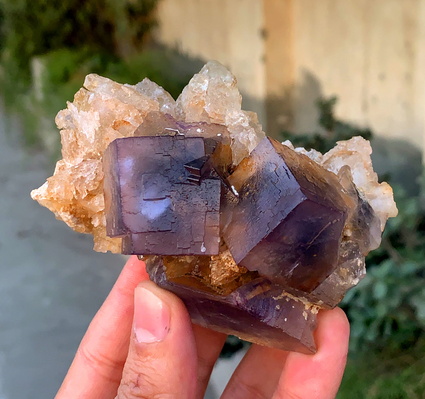 Amazing Purple Blue Cubic Phantom Fluorite with Etched Calcite 377 gram