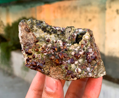 Orange Hessonite Garnet Crystals on Matrix, Hessonite Garnet Specimen 230 grams