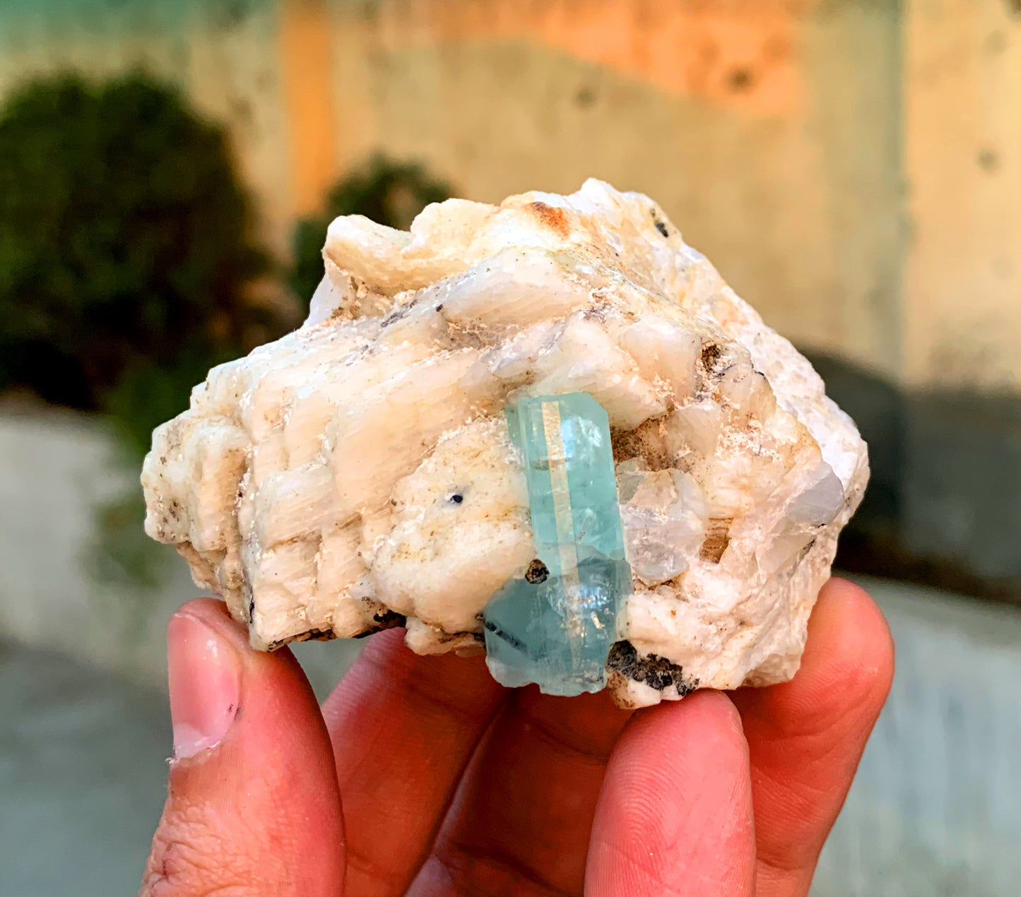 Natural Sky Blue Color Aquamarine Crystal on Feldspar from Pakistan - 180 grams