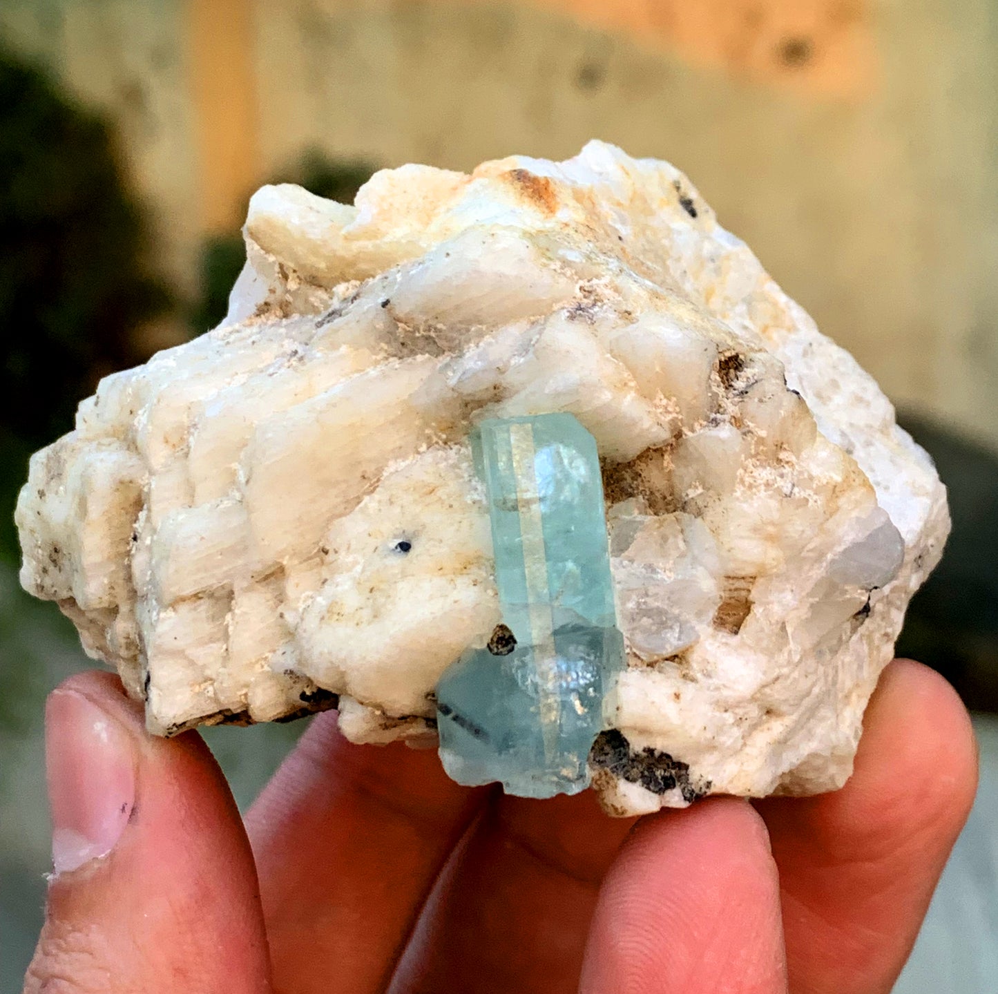 Natural Sky Blue Color Aquamarine Crystal on Feldspar from Pakistan - 180 grams