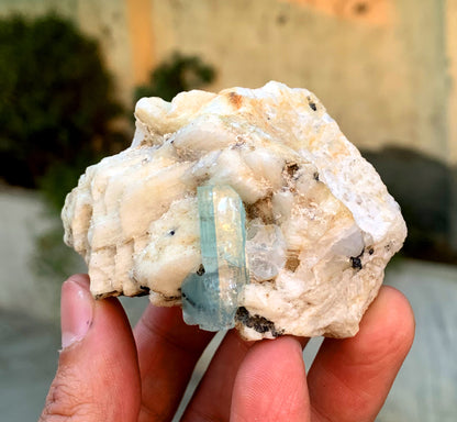 Natural Sky Blue Color Aquamarine Crystal on Feldspar from Pakistan - 180 grams